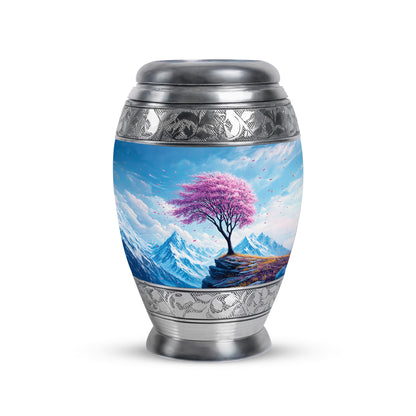 Blue Stately Cherry Blossom Cremation Urns for Human Ashes - 10-inch, 200 cu in - Yatskia