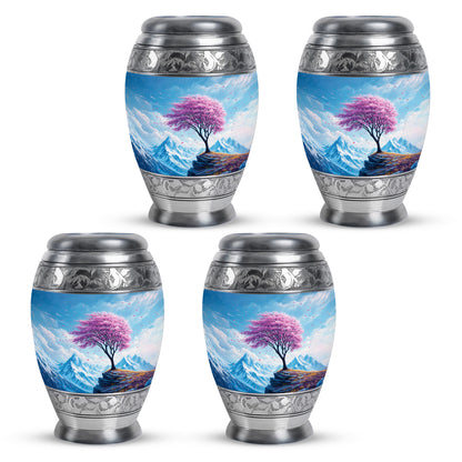 Celestial Blue Cherry Blossom Cremation Urn urn with complimentary velvet bag - regal cherry blossom design with crown-inspired accents - 10 inch aluminum urn for cremated remains