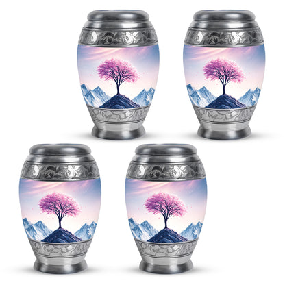 Peony Pink Cherry Blossom Cremation Urn urn with complimentary velvet bag - regal cherry blossom design with crown-inspired accents - 10 inch aluminum urn for cremated remains