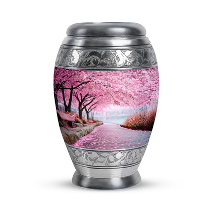 Personalized Pink Steadfast Cherry Blossom Cremation Urns for Human Ashes - 10-inch, 200 cu in - Yatskia