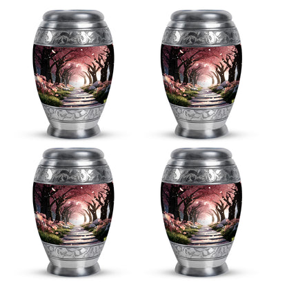 Fiery Red Cherry Blossom Cremation Urn urn with complimentary velvet bag - royal cherry blossom engraving with decorative scrollwork - 10 inch aluminum urn for cremated remains