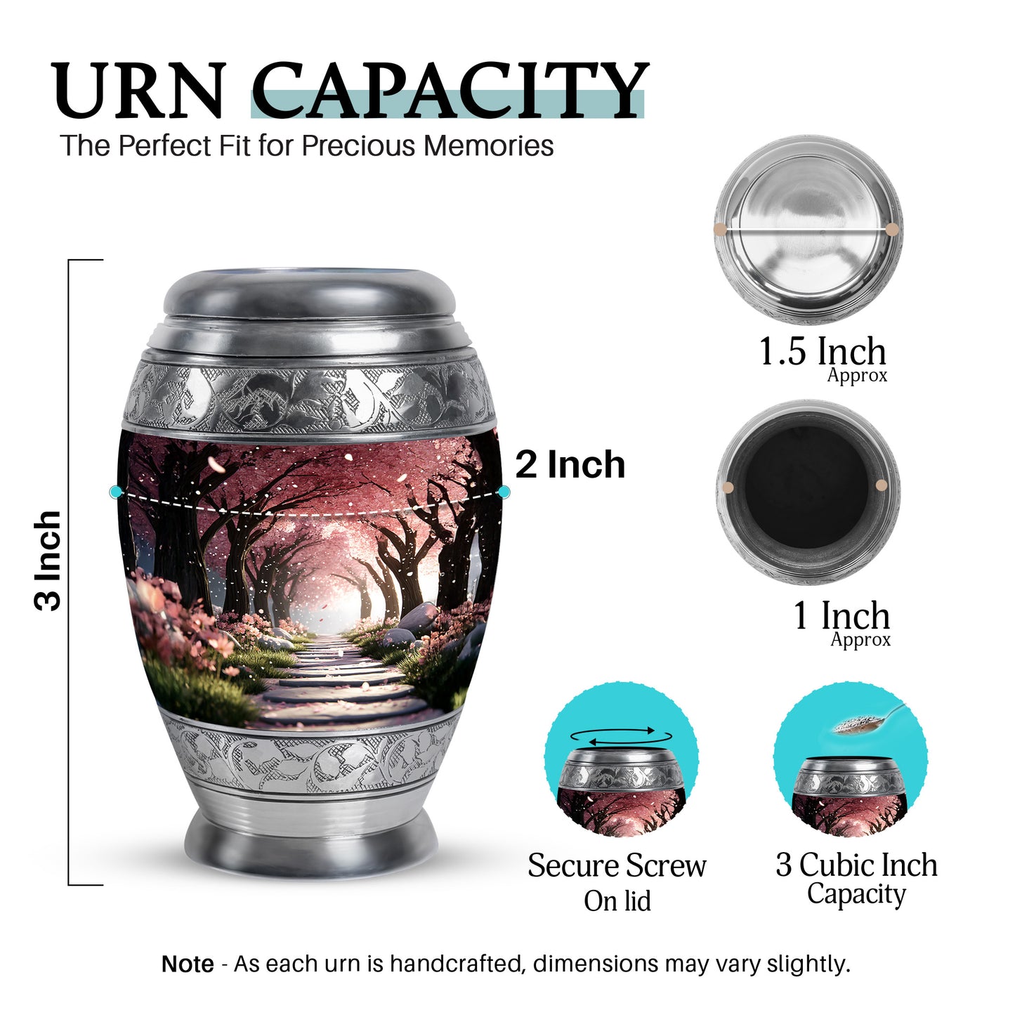 Crimson Red Cherry Blossom Cremation Urn lifestyle display on memorial shelf - regal cherry blossom design with crown-inspired accents - mini keepsake memorial for portion of cremation ashes