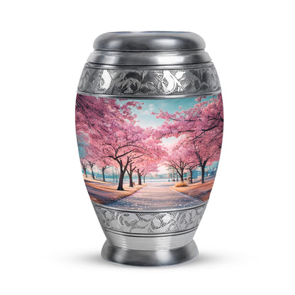 Illustrious Cherry Blossom Memorial Cremation Urns - Teal 10-inch, 200 cu in - Yatskia