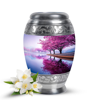 Stunning White Cherry Blossom Testament Urn for Human Ashes - 10-inch, 200 cu in - Yatskia