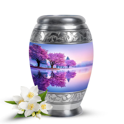 Lustrous Cherry Blossom Cremation Urns for Human Ashes - White 10-inch - Yatskia