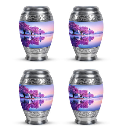 Pearl White Cherry Blossom Cremation Urn urn with complimentary velvet bag - majestic cherry blossom pattern with filigree border - 10 inch aluminum urn for cremated remains