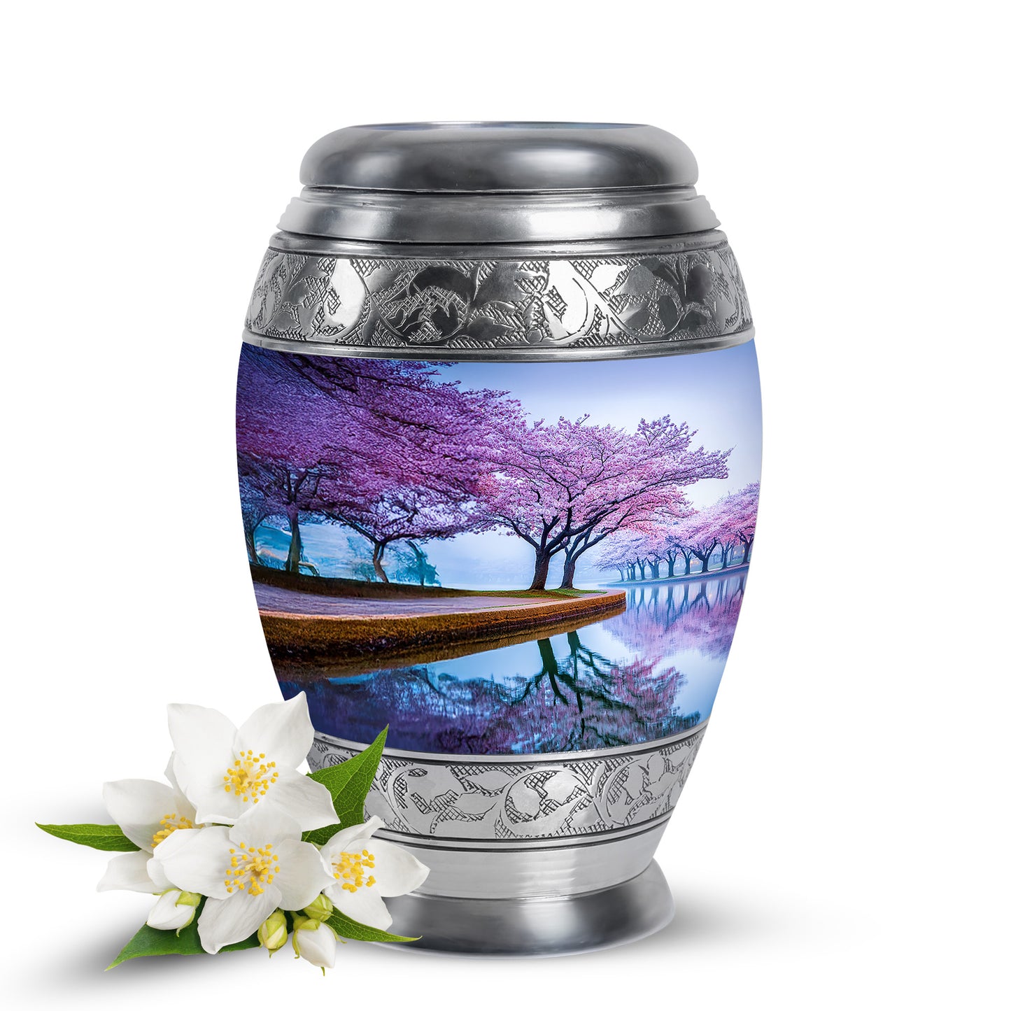 Remarkable Cherry Blossom Memorial Cremation Urns - Blue 10-inch, 200 cu in - Yatskia