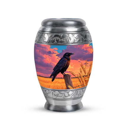 Personalized Blue Heavenly Crow Cremation Urns for Human Ashes - 10-inch, 200 cu in - Yatskia