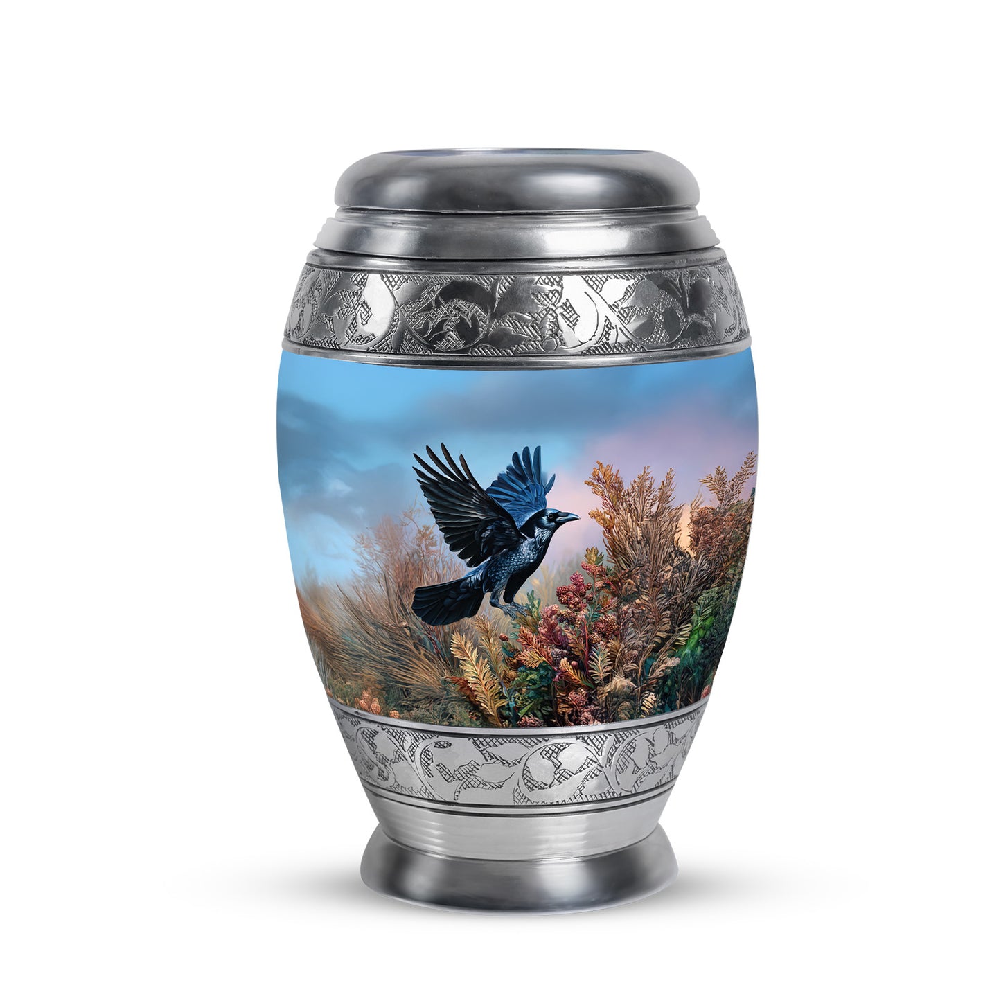 Illustrious Crow Memorial Cremation Urns - Blue 10-inch, 200 cu in - Yatskia
