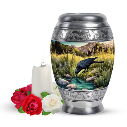 Illustrious Crow Memorial Cremation Urns - Teal 10-inch, 200 cu in - Yatskia