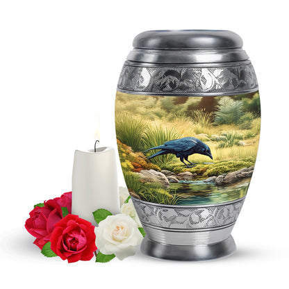 Personalized Magnificent Crow Cremation Urns - Gold 10-inch, 200 cu in - Yatskia