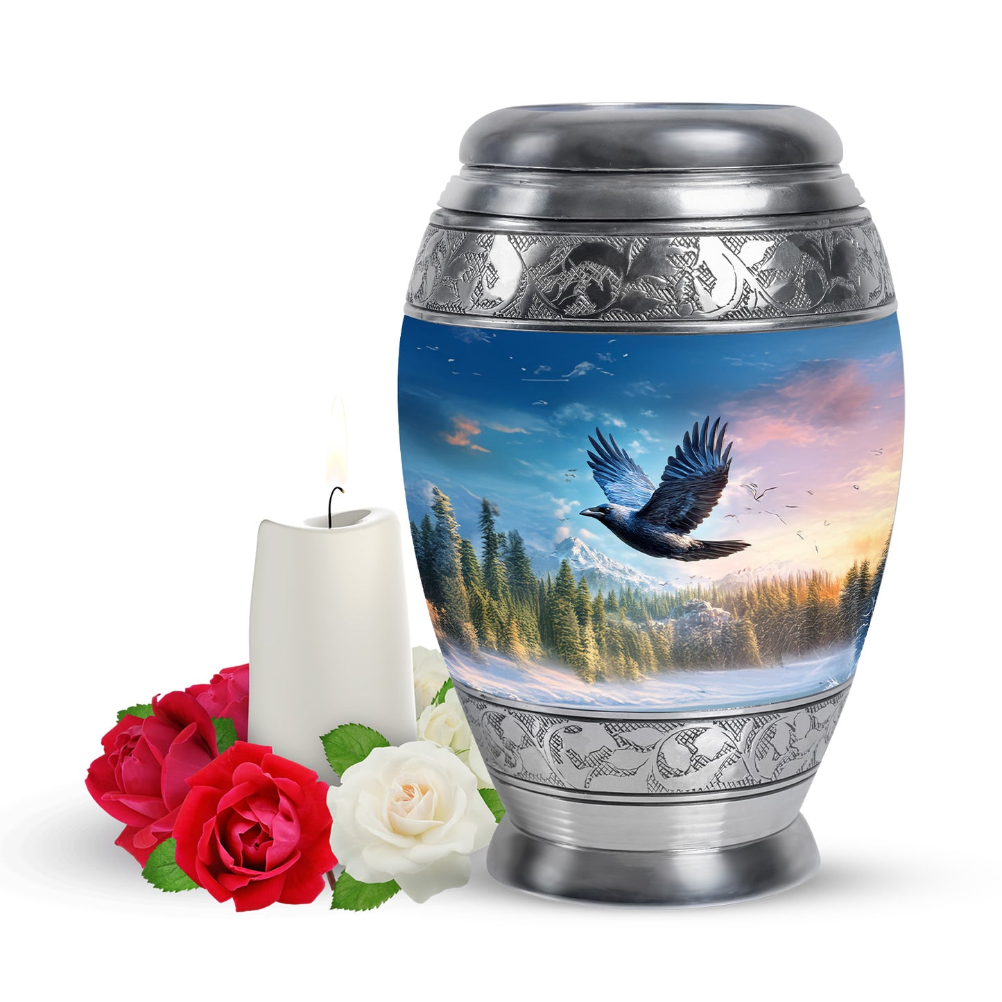 Blessed Crow Cremation Urns for Human Ashes - Blue 10-inch - Yatskia