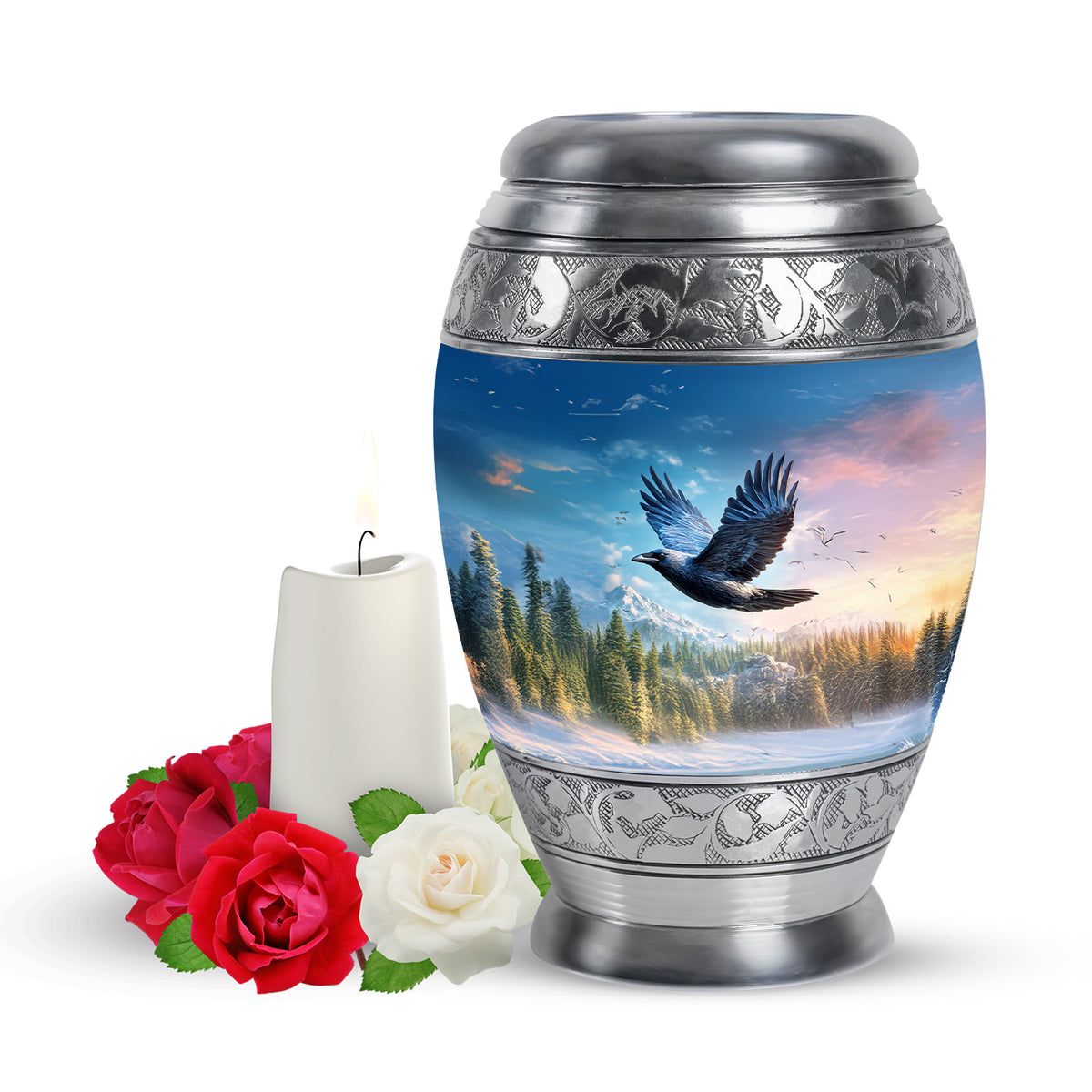 Blessed Crow Cremation Urns for Human Ashes - Blue - Yatskia
