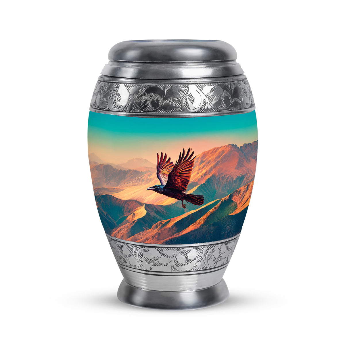 Personalized Teal Revered Crow Cremation Urns for Human Ashes - Yatskia