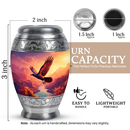 Plum Purple Crow Cremation Urn lifestyle display on memorial shelf - regal crow design with crown-inspired accents - mini keepsake memorial for portion of cremation ashes