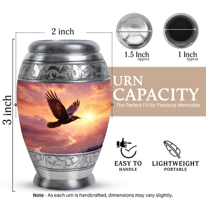 Pastel Pink Crow Cremation Urn lifestyle display on memorial shelf - regal crow design with crown-inspired accents - mini keepsake memorial for portion of cremation ashes