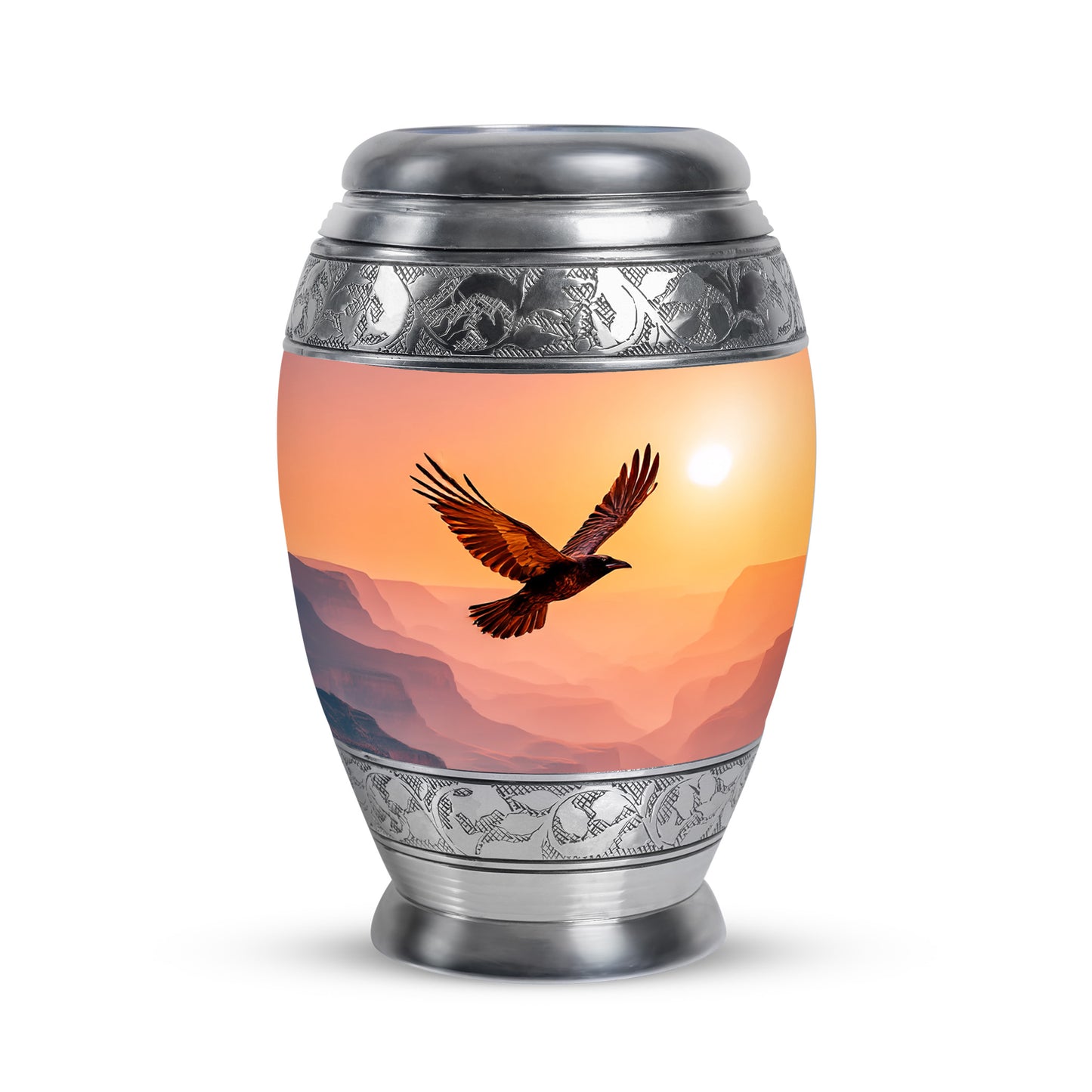 Personalized Red Heavenly Crow Cremation Urns for Human Ashes - 10-inch, 200 cu in - Yatskia