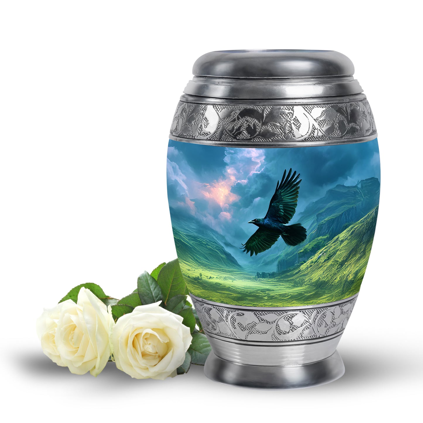 Harmonious Crow Cremation Urns for Human Ashes - Blue 10-inch - Yatskia