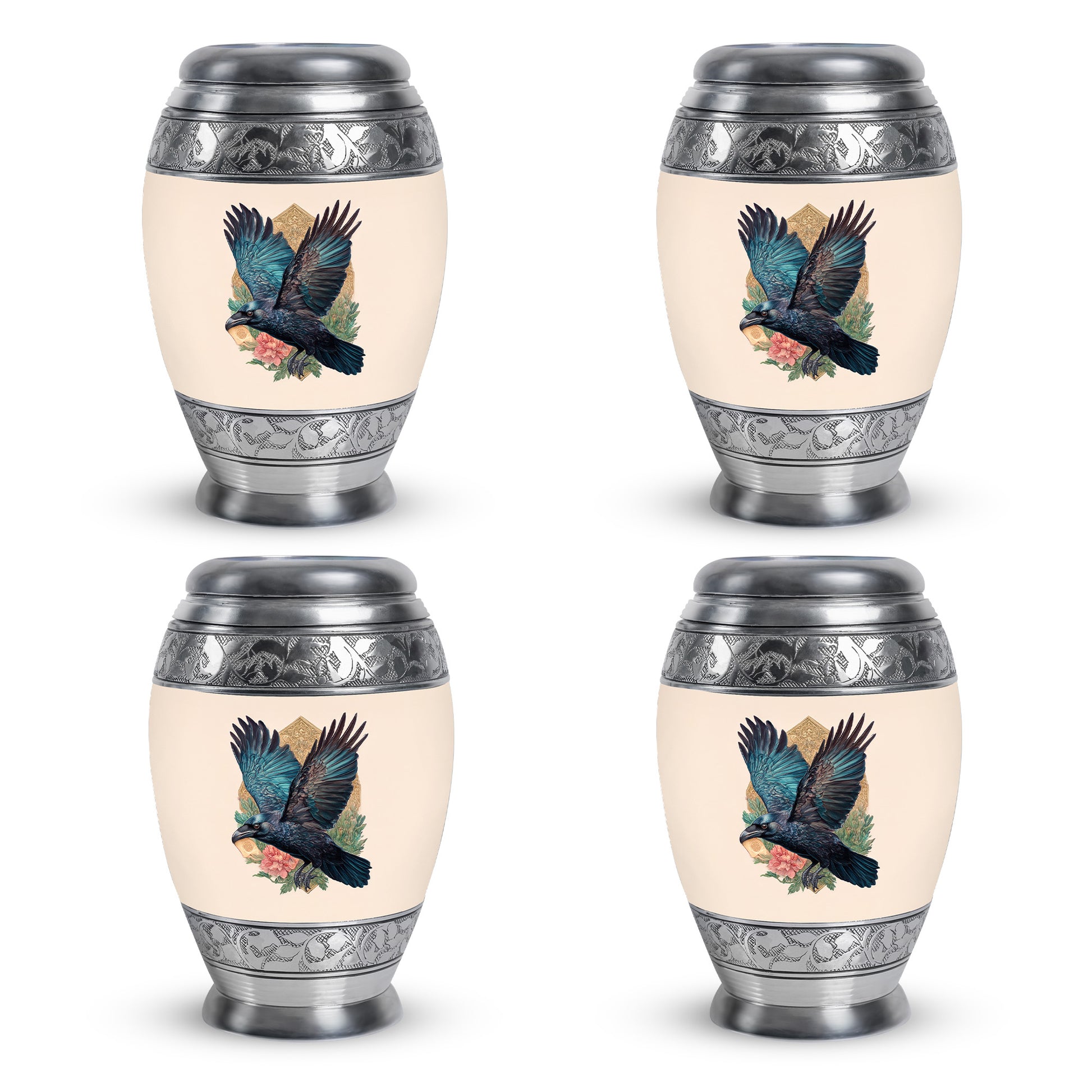 Champagne Gold Crow Cremation Urn urn with complimentary velvet bag - regal crow design with crown-inspired accents - 10 inch aluminum urn for cremated remains