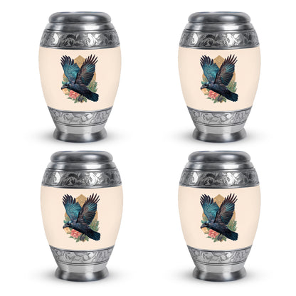 Champagne Gold Crow Cremation Urn urn with complimentary velvet bag - regal crow design with crown-inspired accents - 10 inch aluminum urn for cremated remains