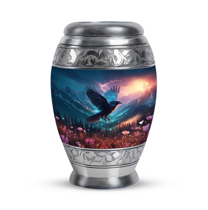 Blue Stately Crow Cremation Urns for Human Ashes - 10-inch, 200 cu in - Yatskia