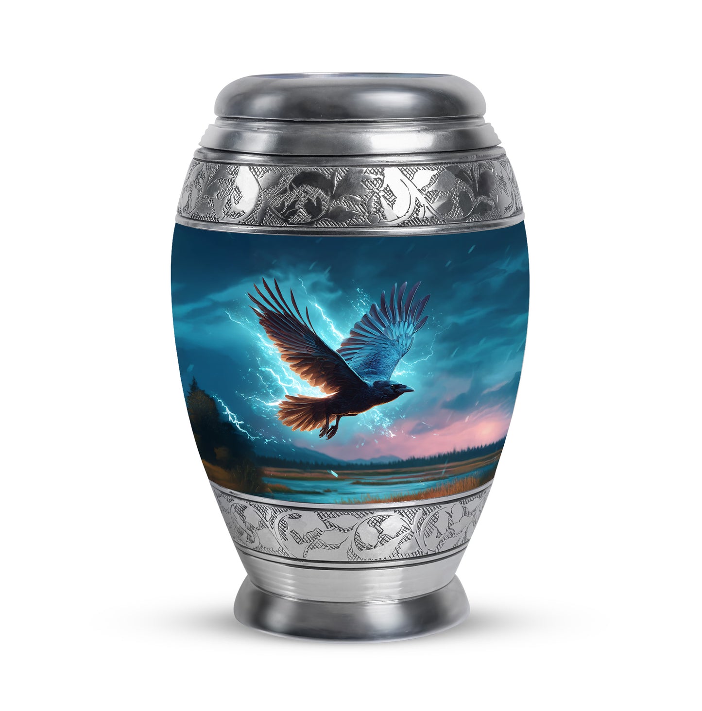 Resplendent Blue Crow Cremation Urn for Ashes - 10-inch, 200 cu in - Yatskia