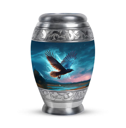 Resplendent Blue Crow Cremation Urn for Ashes - 10-inch, 200 cu in - Yatskia