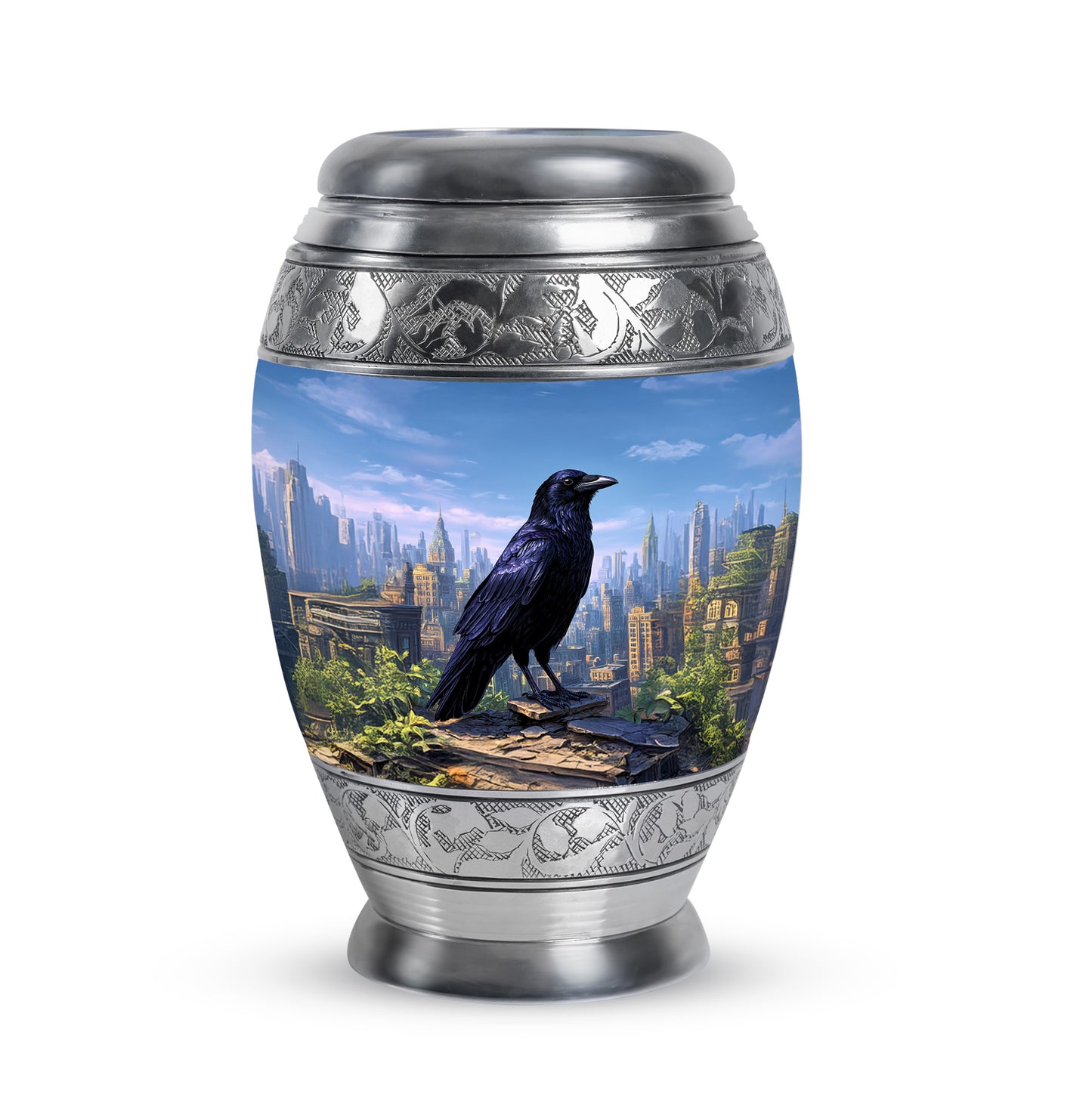Personalized Crow Cremation Urns - Tranquil Blue 10-inch, 200 cu in - Yatskia