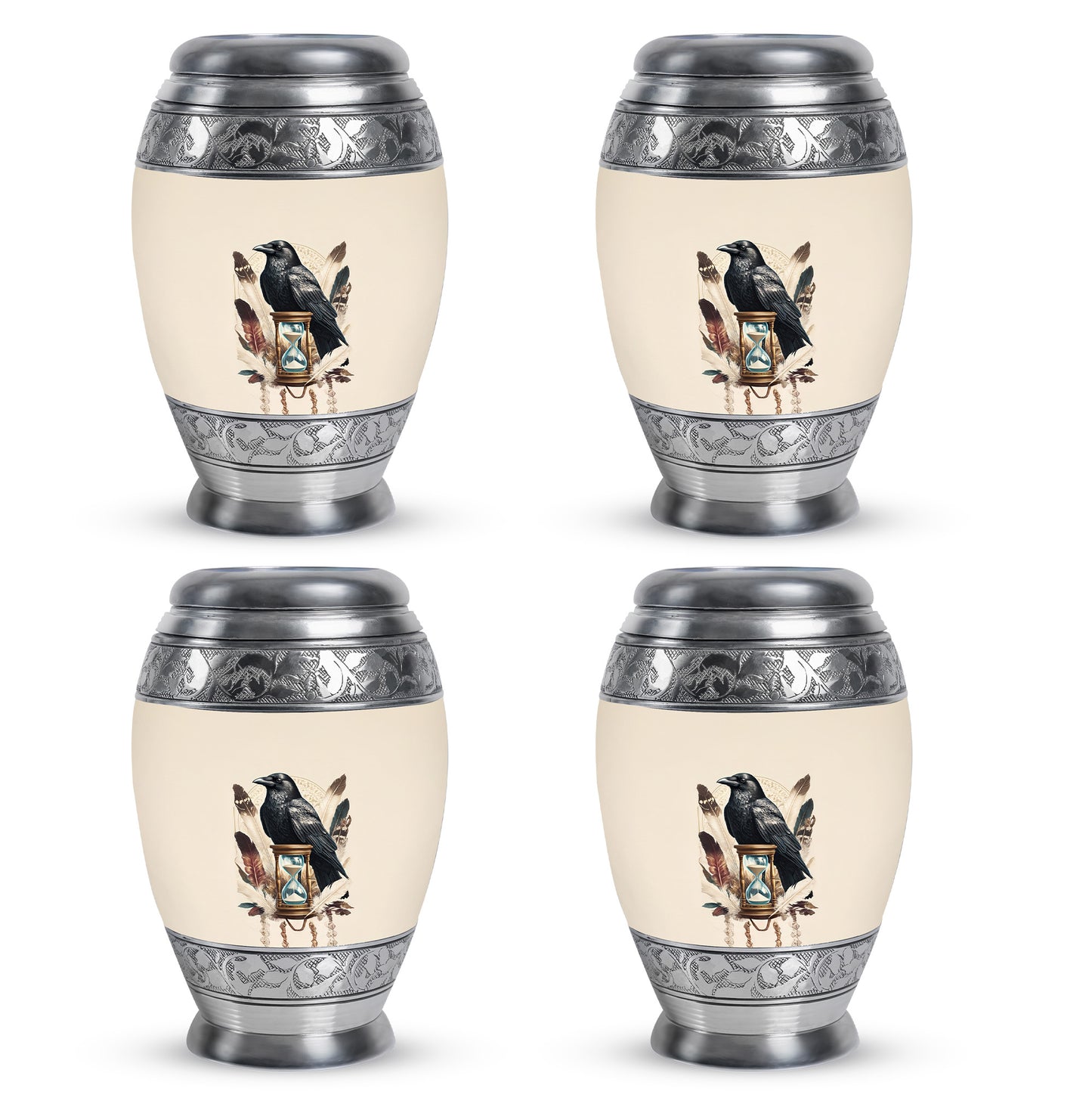 Alabaster White Crow Cremation Urn urn with complimentary velvet bag - regal crow design with crown-inspired accents - 10 inch aluminum urn for cremated remains