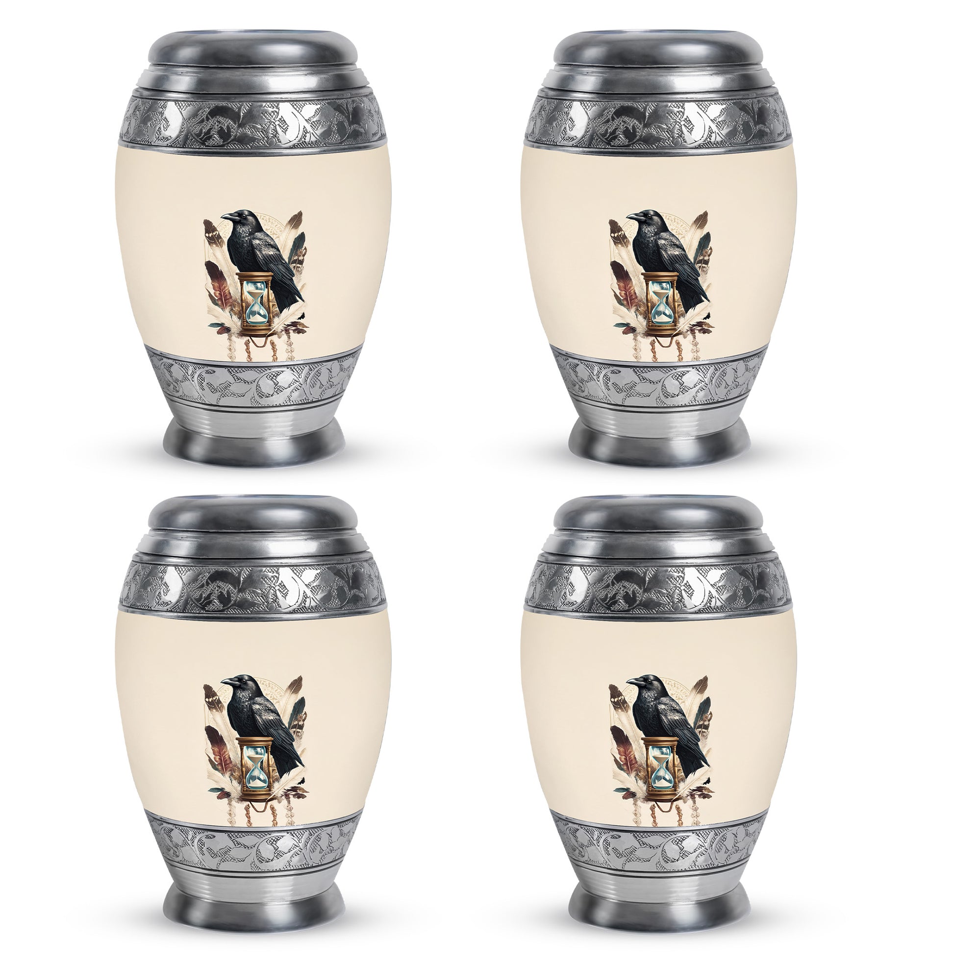 Alabaster White Crow Cremation Urn urn with complimentary velvet bag - regal crow design with crown-inspired accents - 10 inch aluminum urn for cremated remains