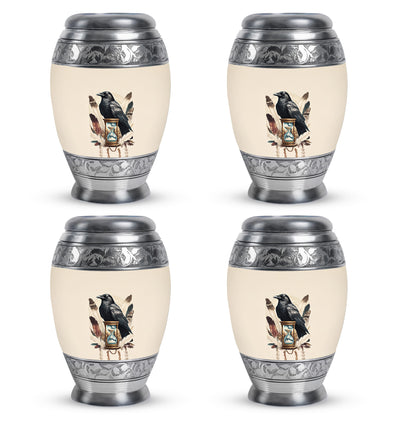 Alabaster White Crow Cremation Urn urn with complimentary velvet bag - regal crow design with crown-inspired accents - 10 inch aluminum urn for cremated remains
