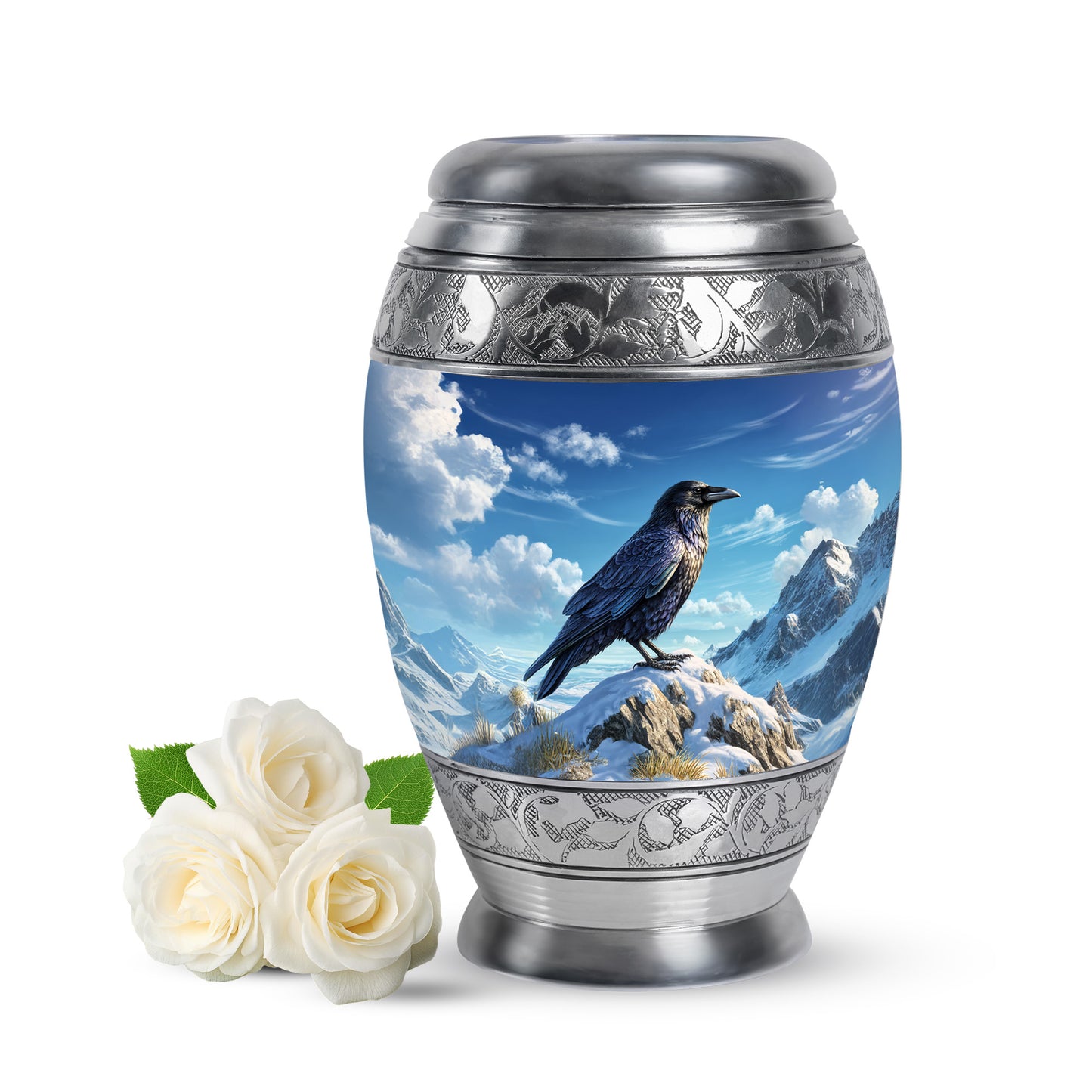 Blue Treasured Crow Cremation Urns for Human Ashes - 10-inch, 200 cu in - Yatskia