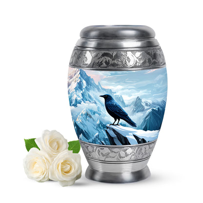 Ethereal Crow Memorial Cremation Urns - Blue 10-inch, 200 cu in - Yatskia
