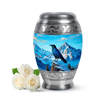 Dignified Blue Crow Cremation Urn for Ashes - 10-inch, 200 cu in - Yatskia