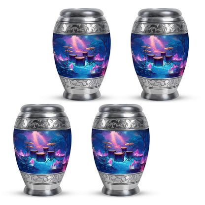 Steel Blue Drums Cremation Urn urn with complimentary velvet bag - royal drums engraving with decorative scrollwork - 10 inch aluminum urn for cremated remains