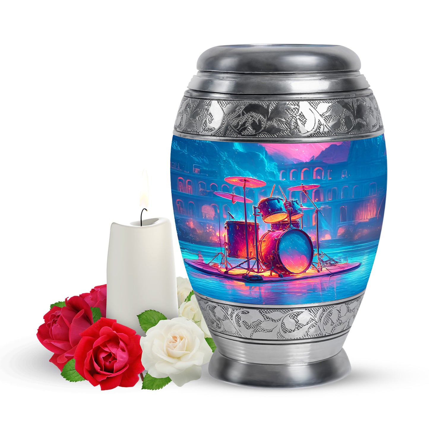 Timeless Purple Drums Cremation Urn for Ashes - 10-inch, 200 cu in - Yatskia