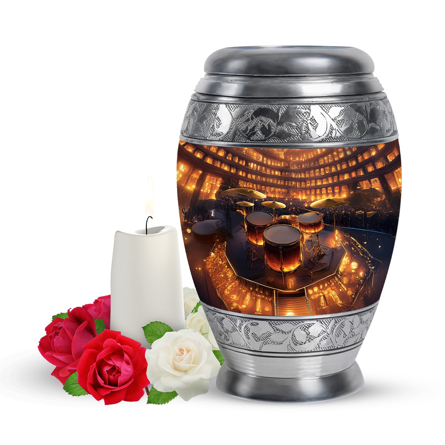 Graceful Gold Drums Resting Place Urn for Human Ashes - 10-inch, 200 cu in - Yatskia