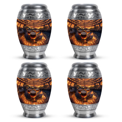 Antique Gold Drums Cremation Urn urn with complimentary velvet bag - regal drums design with crown-inspired accents - 10 inch aluminum urn for cremated remains