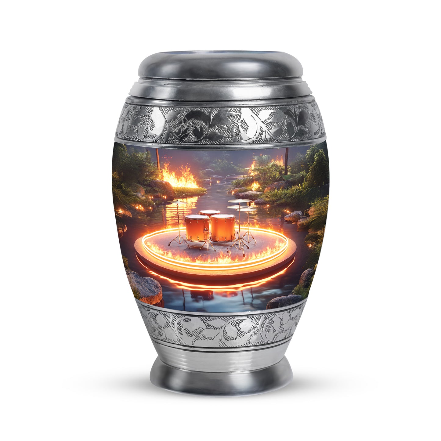 Gray Breathtaking Drums Memorial Urn for Ashes - 10-inch, 200 cu in - Yatskia