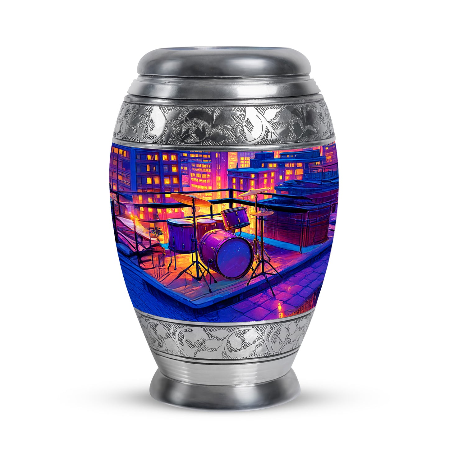 Purple Comforting Drums Memorial Urn for Ashes - 10-inch, 200 cu in - Yatskia