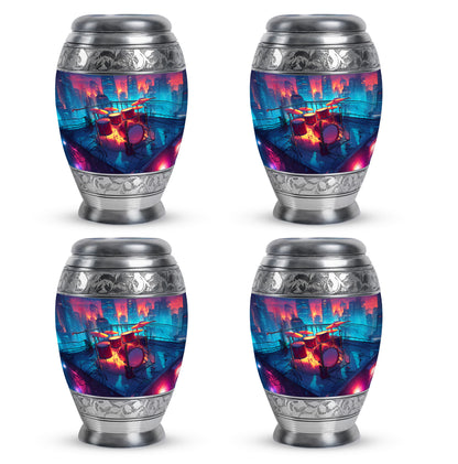 Celestial Blue Drums Cremation Urn urn with complimentary velvet bag - regal drums design with crown-inspired accents - 10 inch aluminum urn for cremated remains