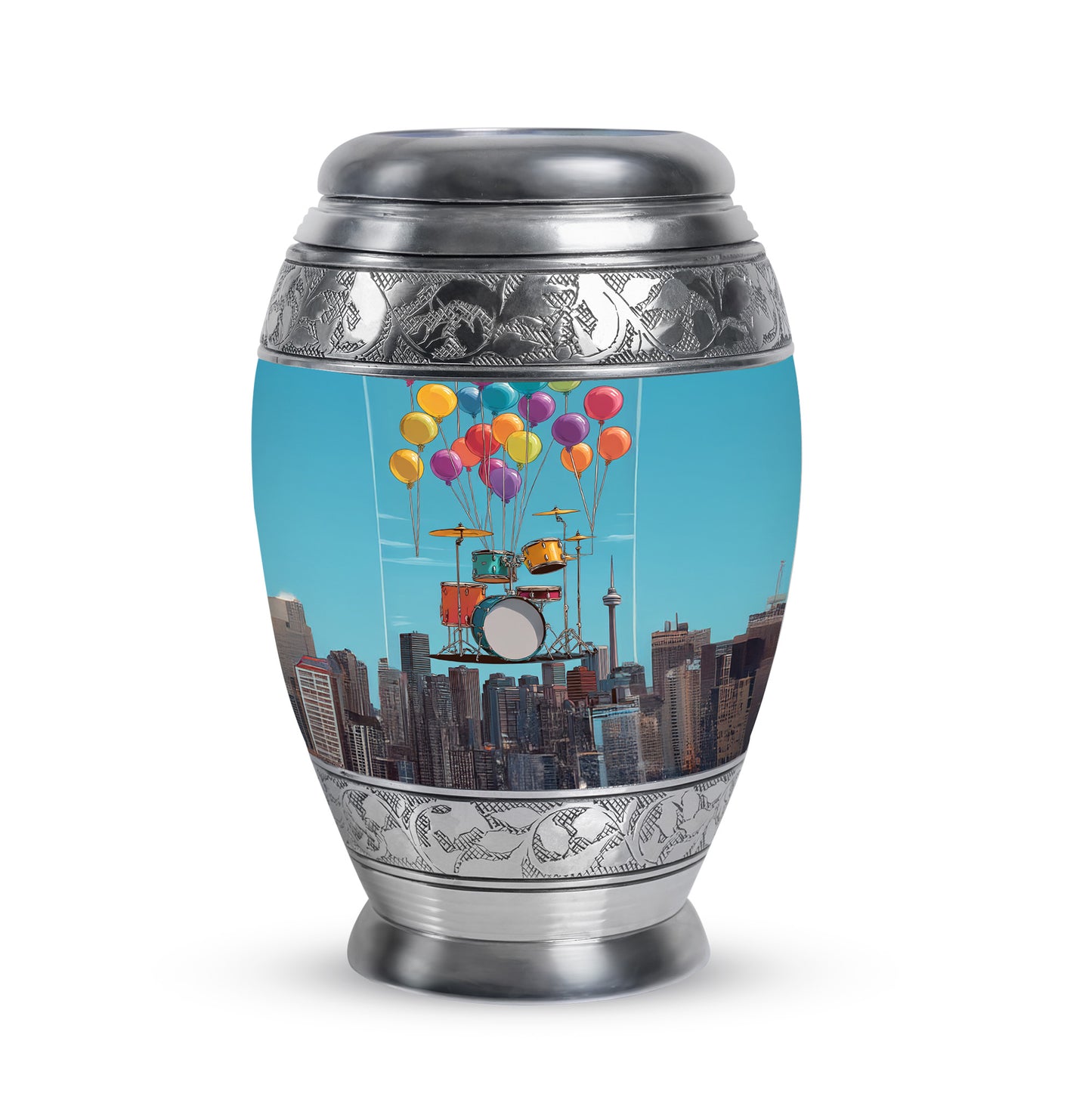 Blue Breathtaking Drums Memorial Urn for Ashes - 10-inch, 200 cu in - Yatskia