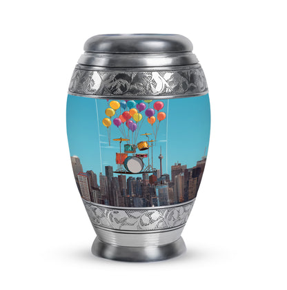 Blue Breathtaking Drums Memorial Urn for Ashes - 10-inch, 200 cu in - Yatskia