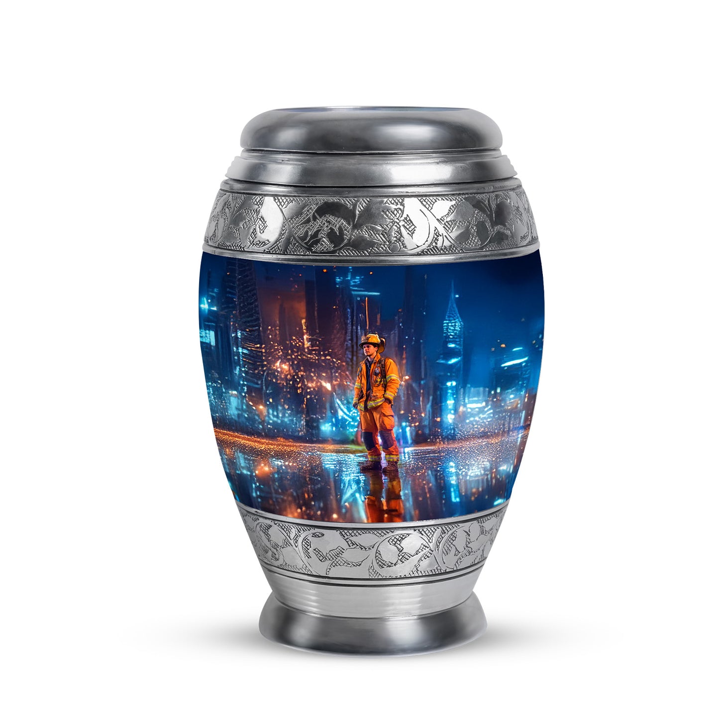 Graceful Blue Firefighter Testament Urn for Human Ashes - 10-inch, 200 cu in - Yatskia
