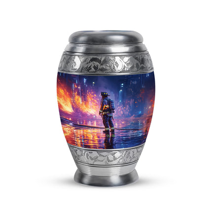 Blue Venerable Firefighter Cremation Urns for Human Ashes - 10-inch, 200 cu in - Yatskia
