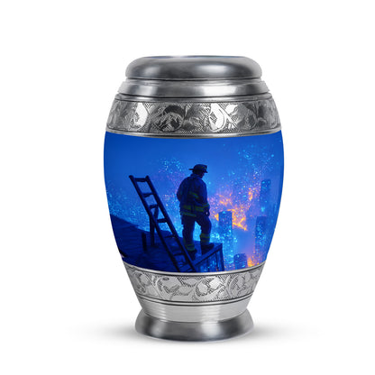 Blue Firefighter Cremation Urns - Enduring Reflection 10-inch, 200 cu in - Yatskia
