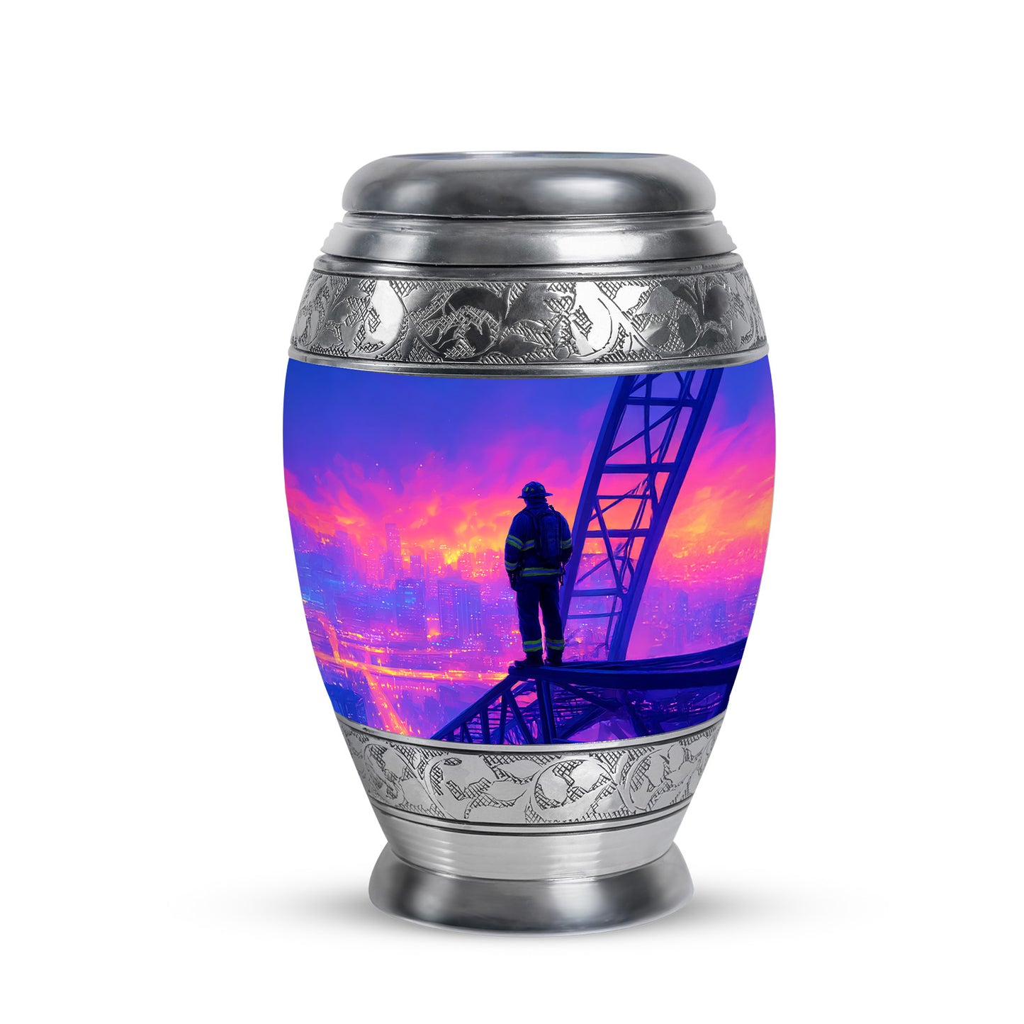 Blue Firefighter Cremation Urns - Honored Celebration 10-inch, 200 cu in - Yatskia