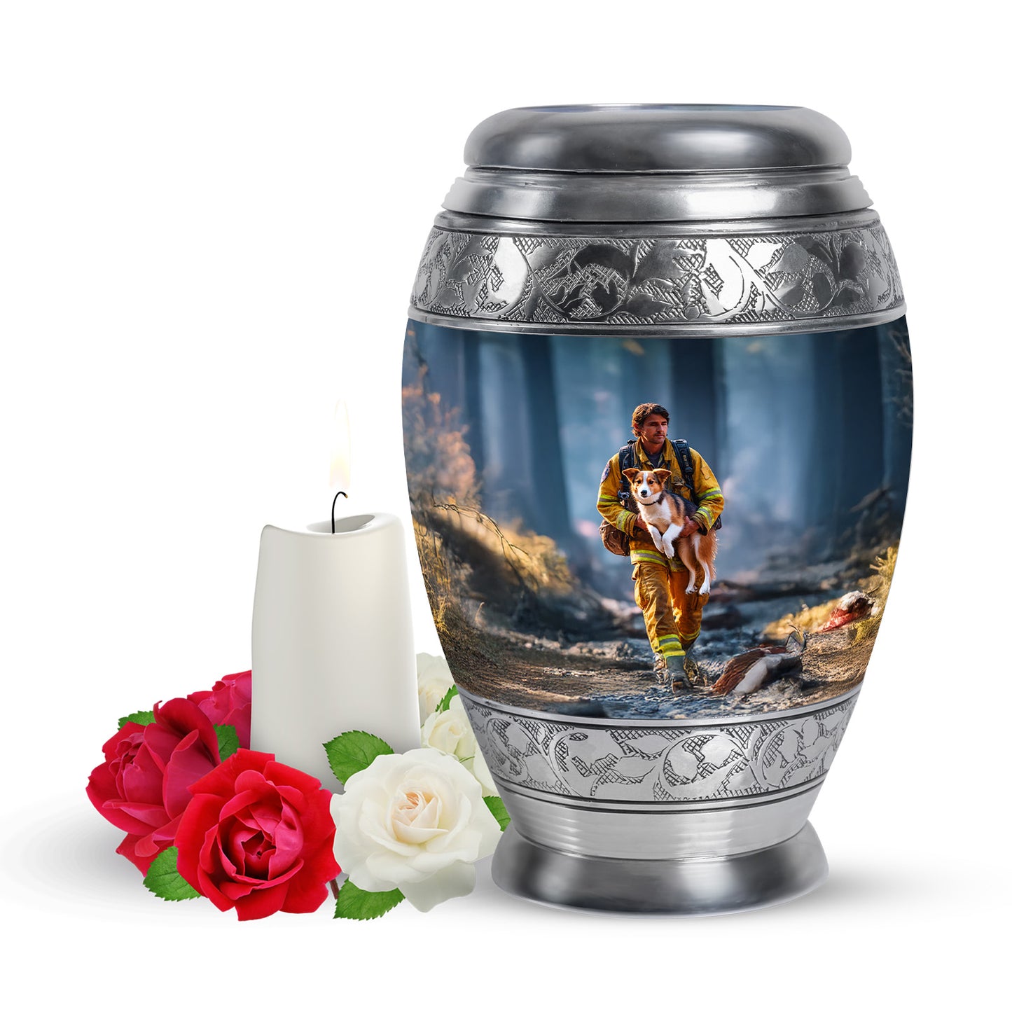 Personalized Firefighter Cremation Urns - Eminent Blue 10-inch, 200 cu in - Yatskia
