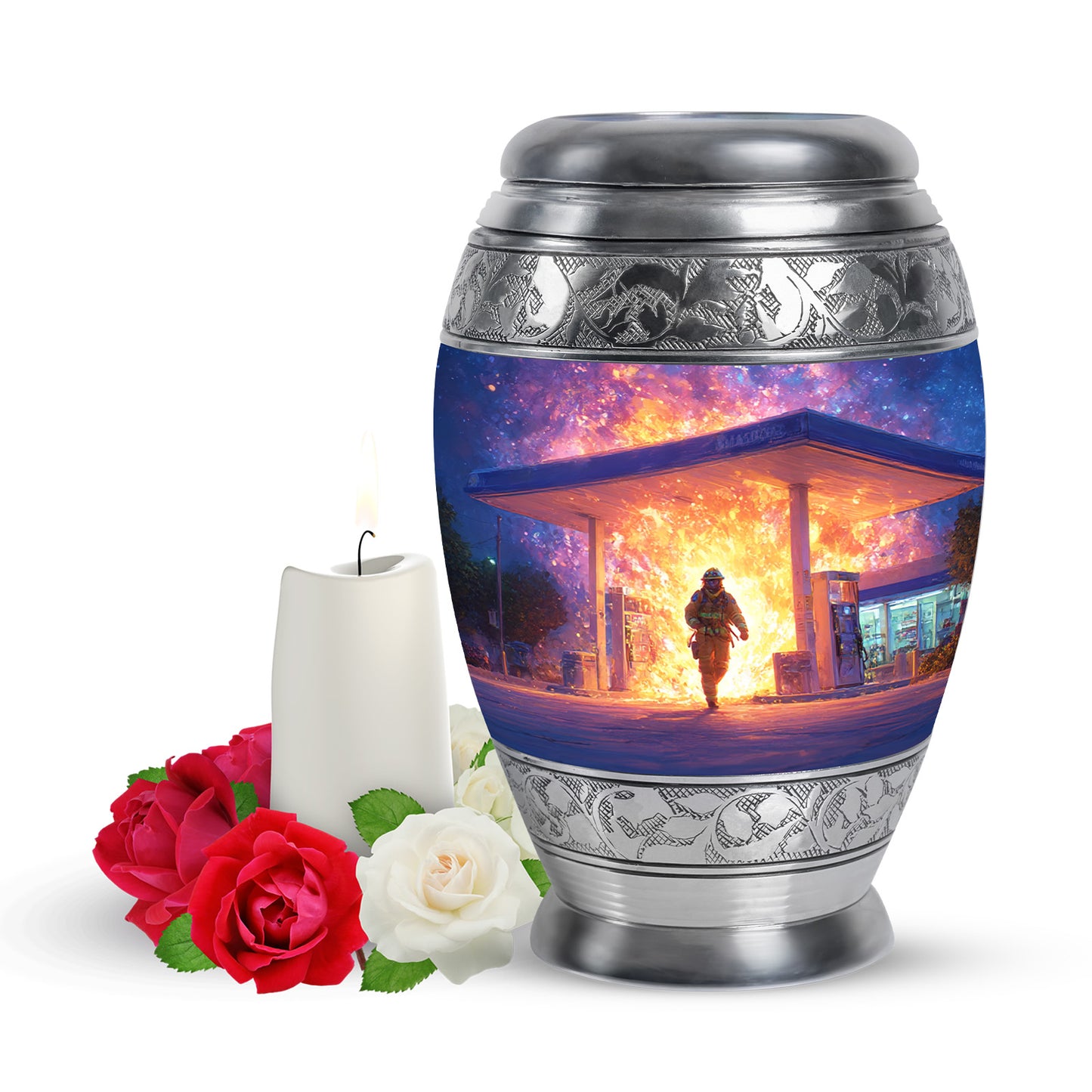 Blessed Firefighter Cremation Urns for Human Ashes - Blue 10-inch - Yatskia