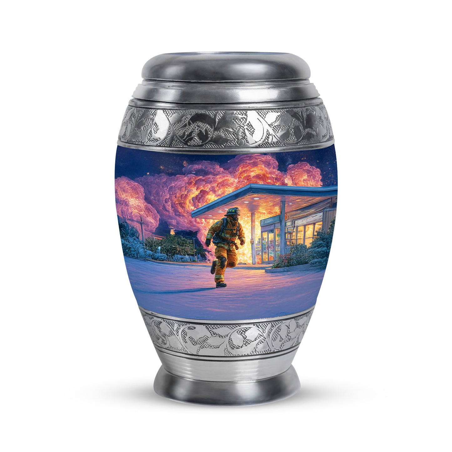 Personalized Firefighter Cremation Urns - Soothing Blue 10-inch, 200 cu in - Yatskia